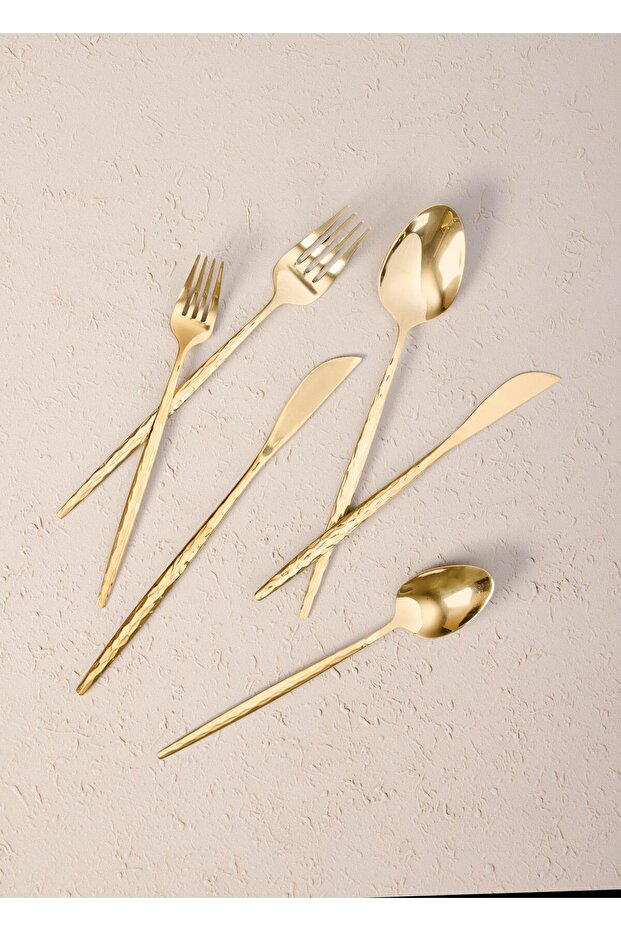 Shiny Cutlery Spoon Knife Set Gold 24 Pieces