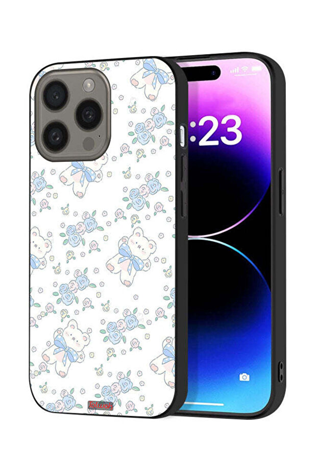 غطاء حماية لجهاز Apple iPhone 15 Pro Max بتصميم دب تيدي لطيف ورمز زهور