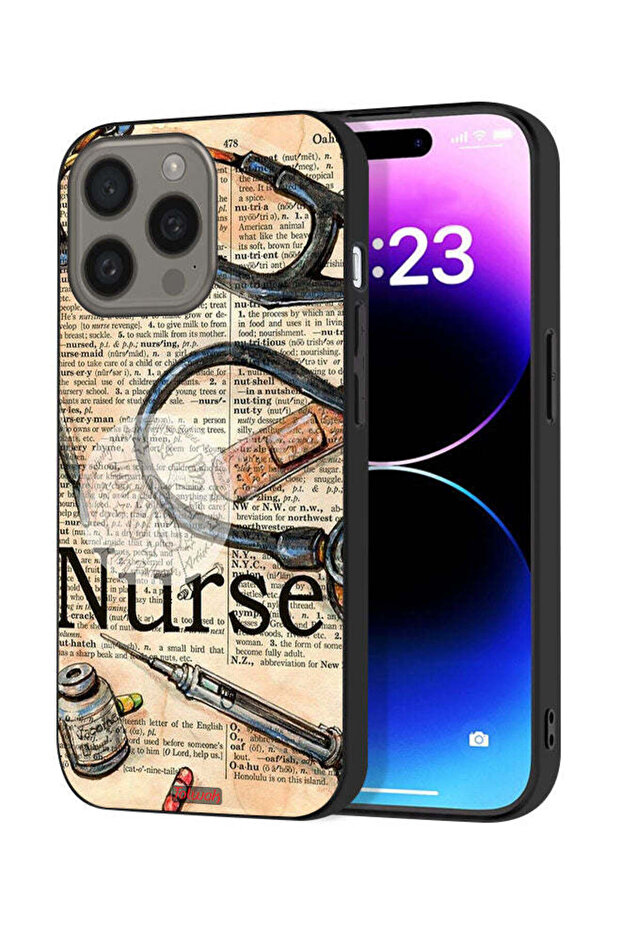 غطاء حماية لجهاز Apple iPhone 15 Pro Max بتصميم ممرضة وأدوات عتيقة
