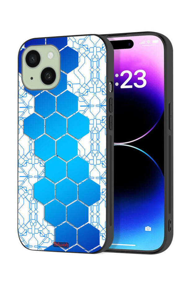 غطاء حماية لجهاز Apple iPhone 15 Plus بنمط شبكة أيقونات سداسية الشكل من Honeycomb