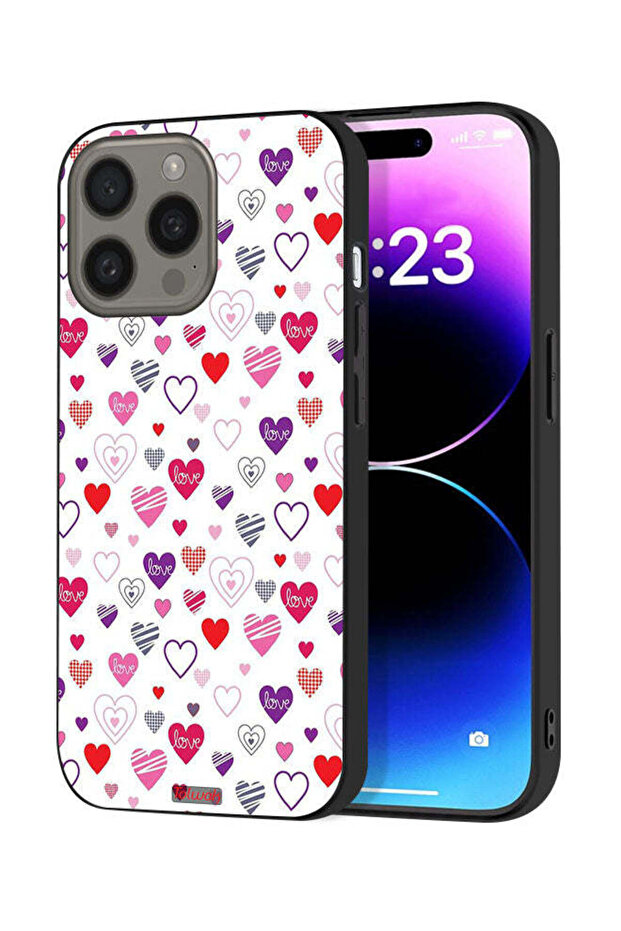 غطاء حماية لهاتف Apple iPhone 15 Pro Max بتصميم قلوب ورسومات خربشة