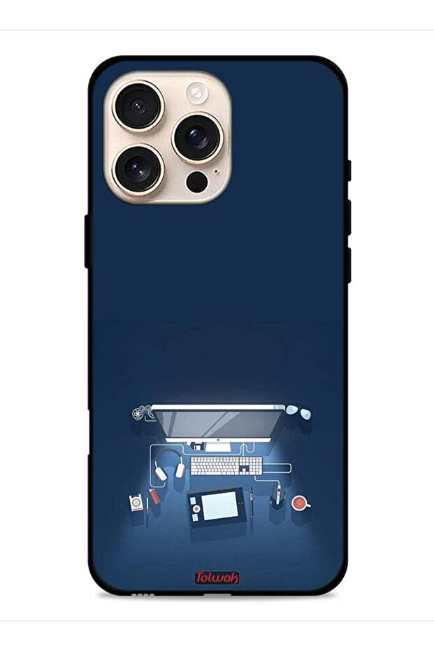 غطاء حماية لجهاز Apple iPhone 16 Pro Max بتصميم فني على شكل مكتب كمبيوتر