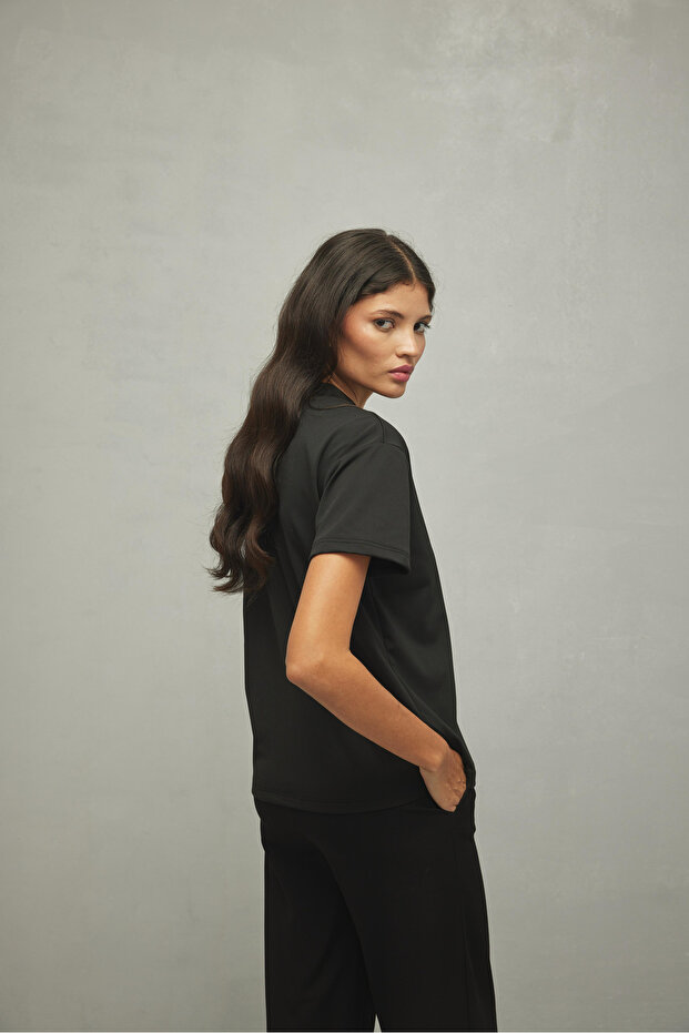 Basic Modal Dokuma Tişört Siyah - 2