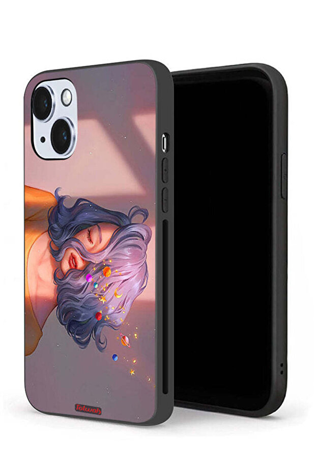 جراب حماية لجهاز Apple iPhone 14 Plus بتصميم فتاة وفن الفضاء
