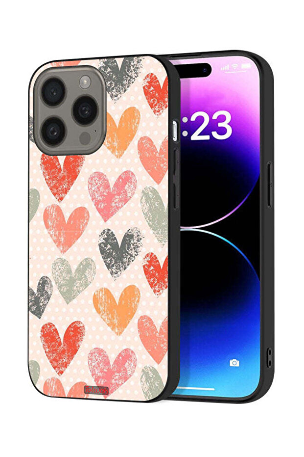 غطاء حماية لجهاز Apple iPhone 15 Pro Max بتصميم قلوب فنية
