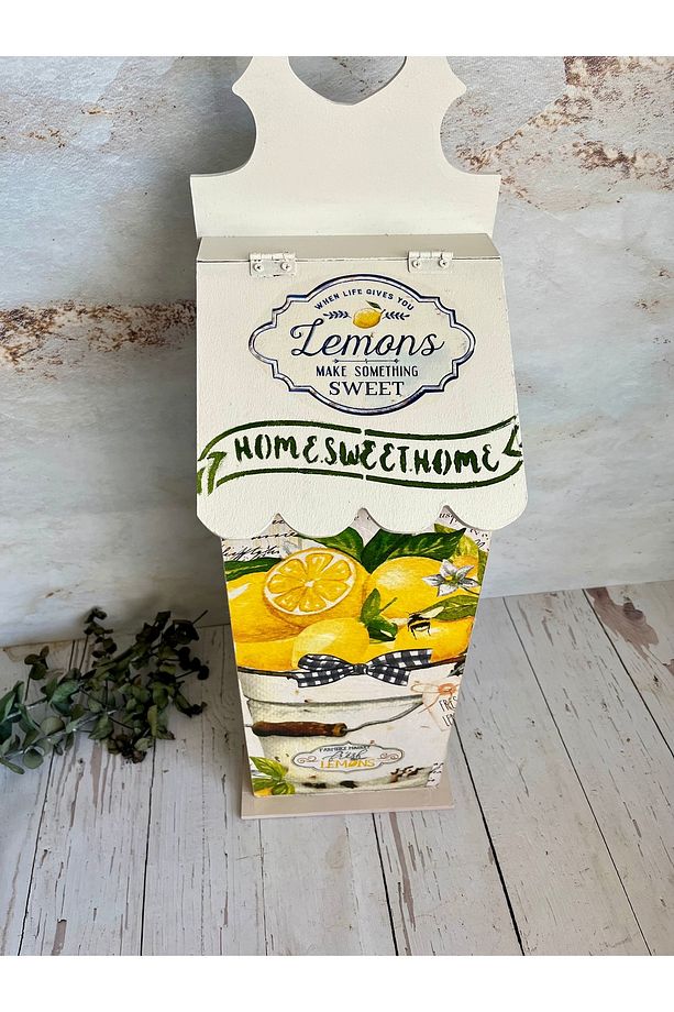 Limon Desenli ,Ahşap Poşetlik,Poşet Saklama Kutusu - 4