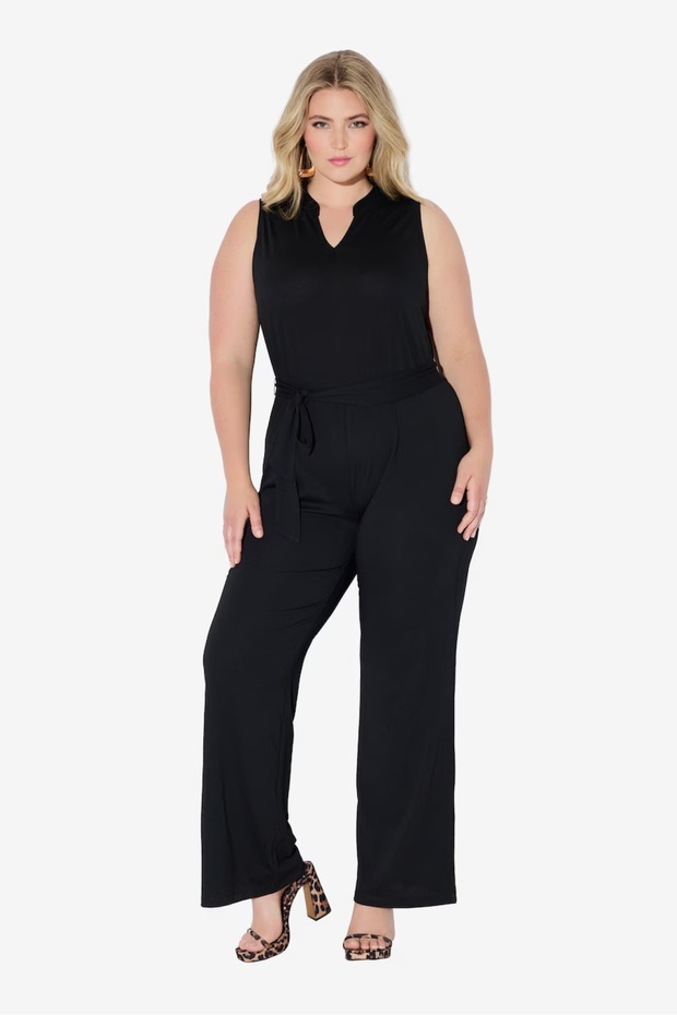 Women's Plus Size Black, Sleeveless, Straight Leg Relaxed Fit Jumpsuit 65N38987
