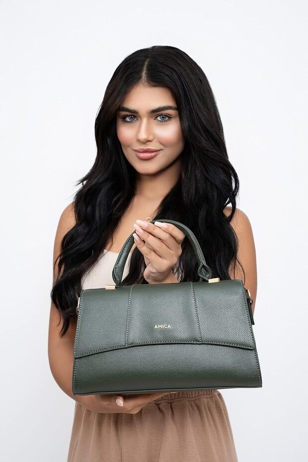 Solana Ladies Crossbody Handbag in Leather Hourglass Shape with Top Handle - 7