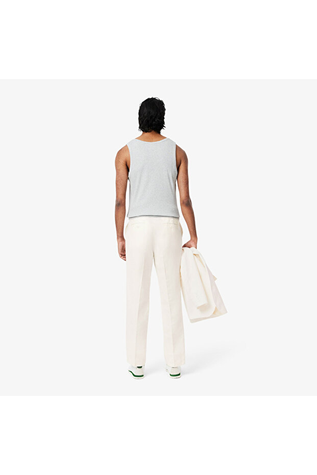 Erkek Regular Fit Keten Beyaz Pantolon - 3