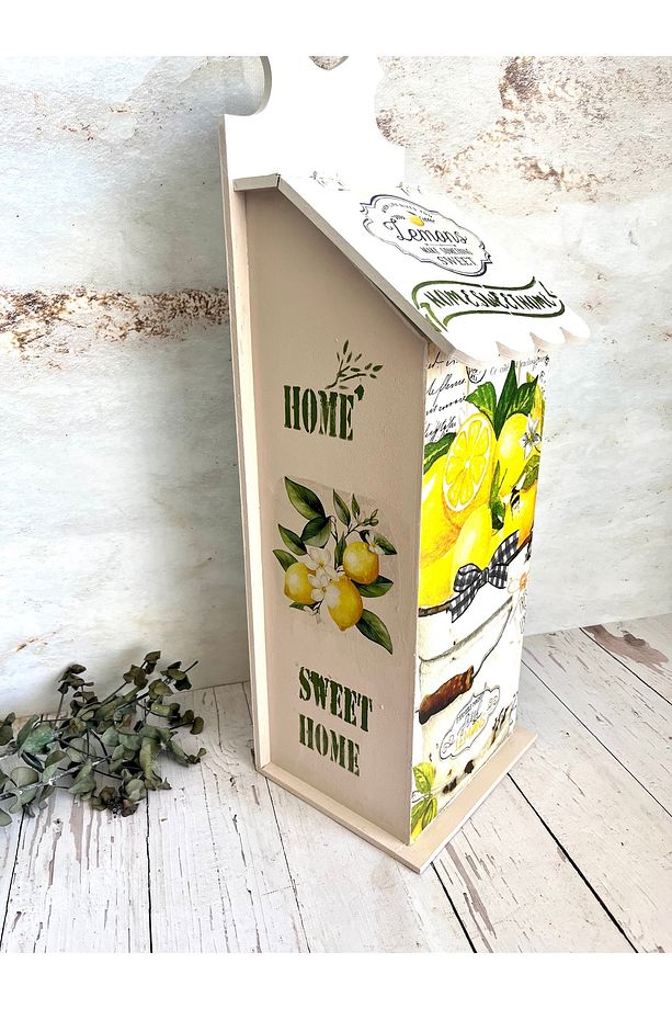 Limon Desenli ,Ahşap Poşetlik,Poşet Saklama Kutusu - 2