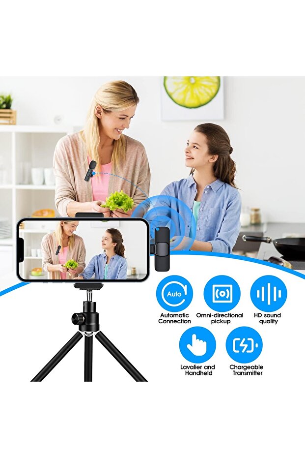 Lightning Aparatlı iPhone Uyumlu Youtuber iNfluencer Kablosuz Wireless Bluetooth Yaka Mikrofonu - 3