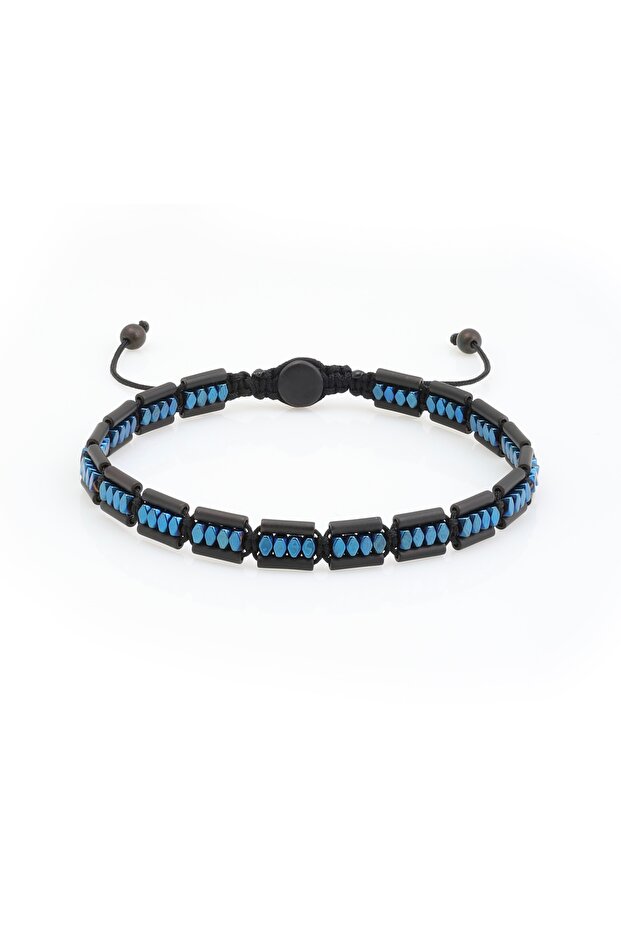 Hematite Bracelet - Lotus Black Blue Bracelet - Special Cut Adjustable