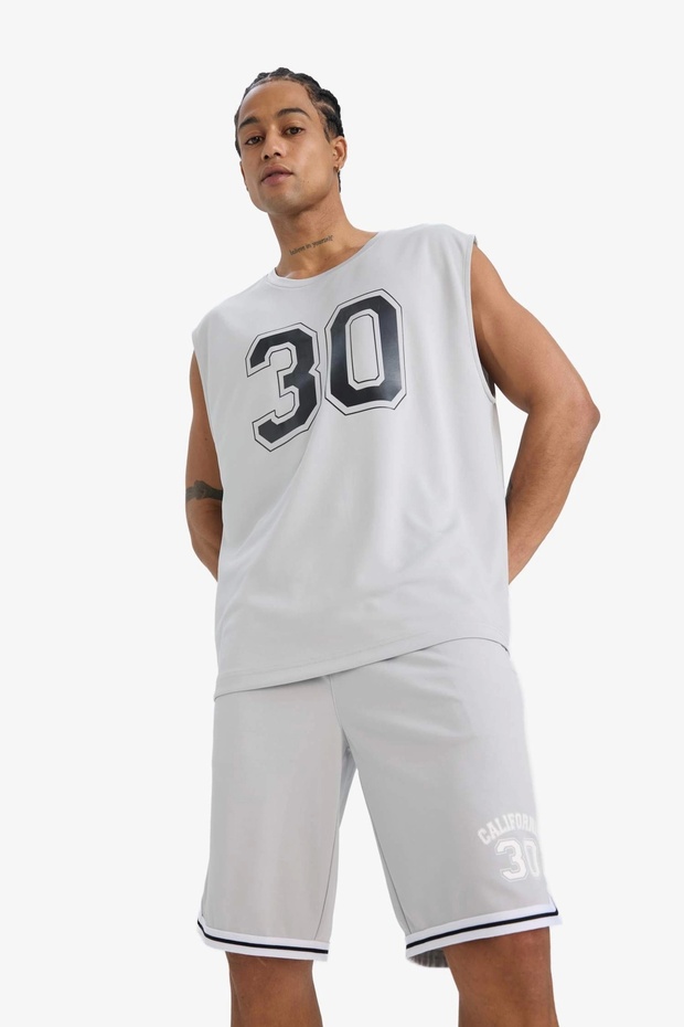 C2419 Gri DeFactoFit Hızlı Kuruyan Standart Fit Sporcu Kısa Paça Şort - 5
