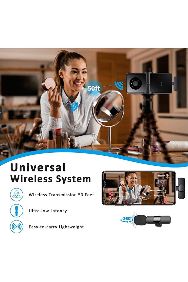 TYPE C Usb -C iPhone Android Uyumlu Youtuber iNfluencer Kablosuz Wireless Bluetooth Yaka Mikrofonu - 3