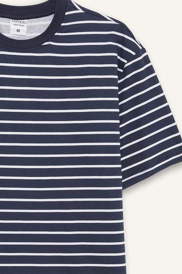 Yeni Sezon Pijama Takımı Regular Fit Çizgili Kısa Kollu Üst Uzun Alt - 4