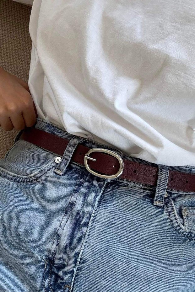 Dakota Silver Buckle Burgundy Women's Belt