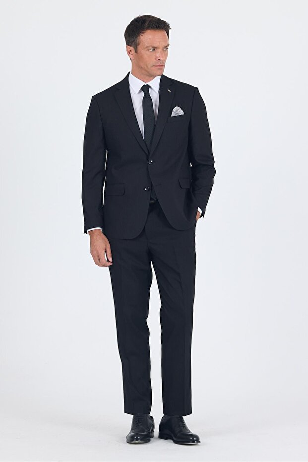 Men's Black Mono Collar Cotton 4 Drop Comfort Fit Suit 1001250178