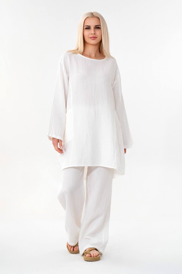 Muslin Tunic 100% Cotton Pocket Detail Loose Muslin Dress Hijab White