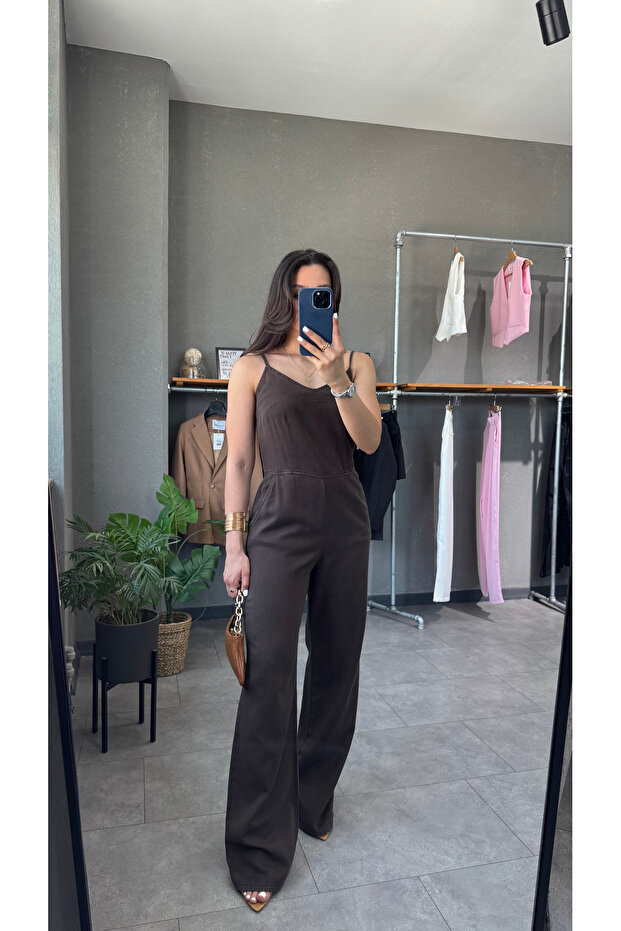 İnce Askılı Denim Tulum - 3