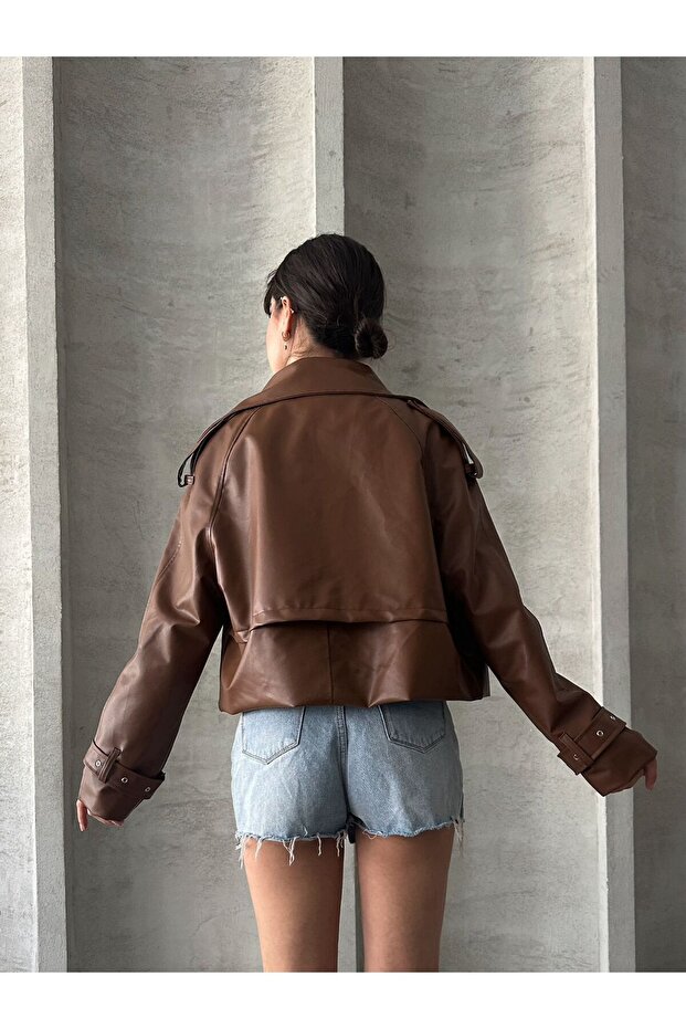 OVERSİZE TABA DERİ CEKET - 5