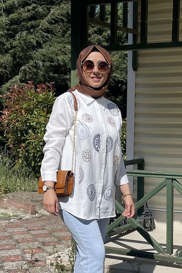 Etnik Pul Ve Nakış Işlemeli Kadın Gömlek - 4