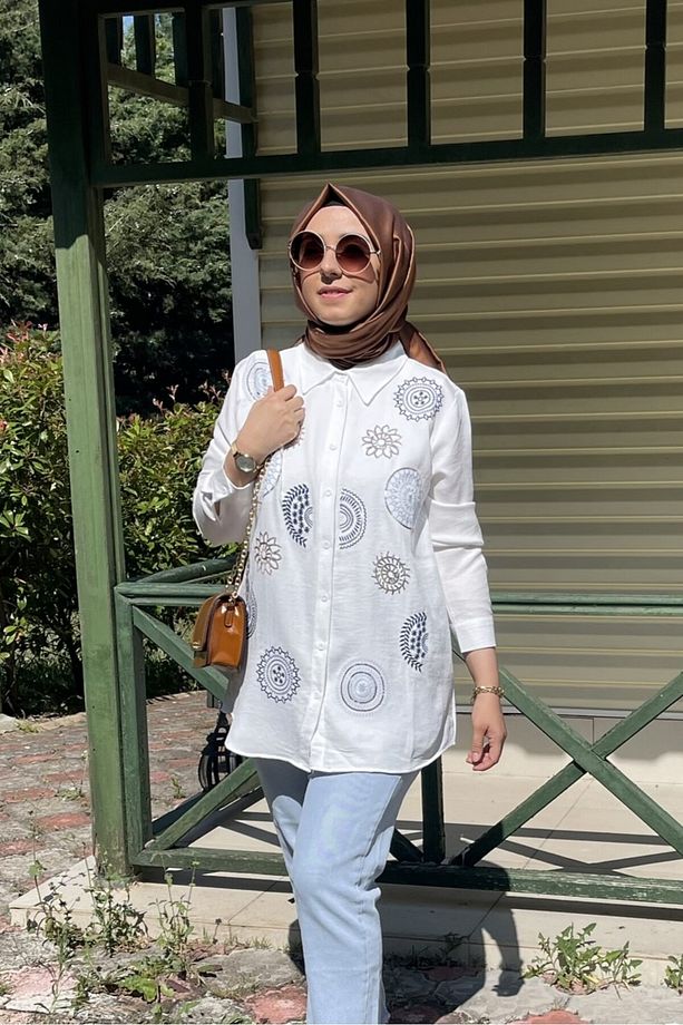 Etnik Pul Ve Nakış Işlemeli Kadın Gömlek - 3