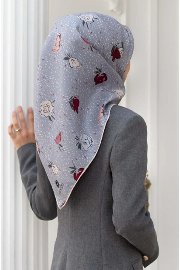 Tivil Silk Scarf 17645 - 15 - 0028 - 0019 Gray Mixed Pattern