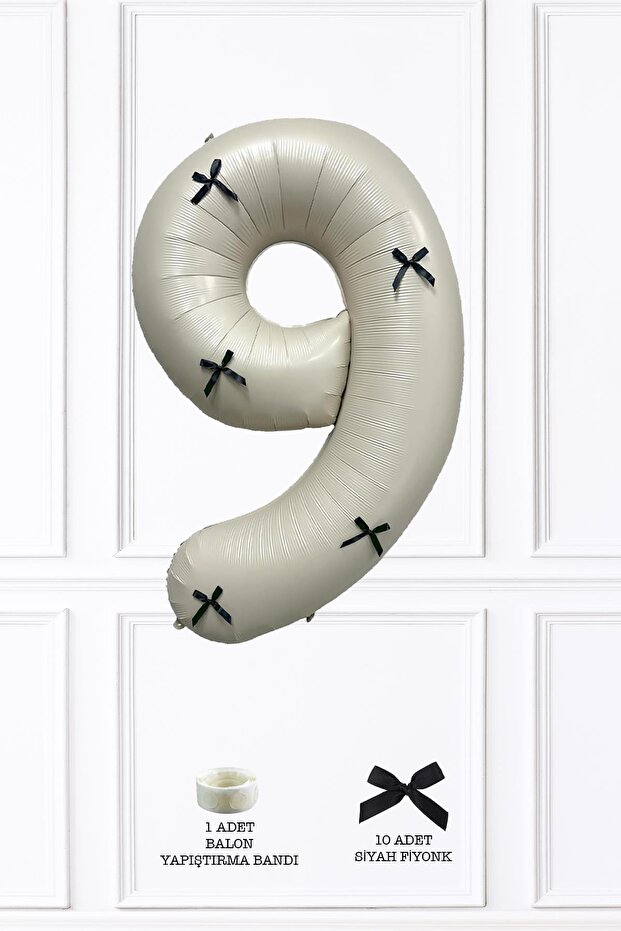 Black Bow Retro Cream Number Balloon 80 cm with Black Ribbon