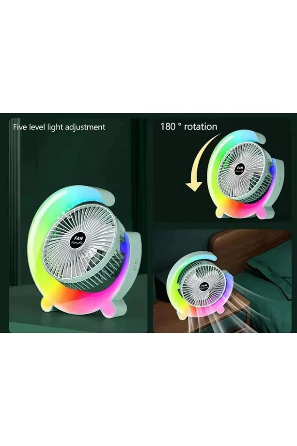 USB Şarj Edilebilir Fan LED 7 Renkli Döner Başlıklı - 3