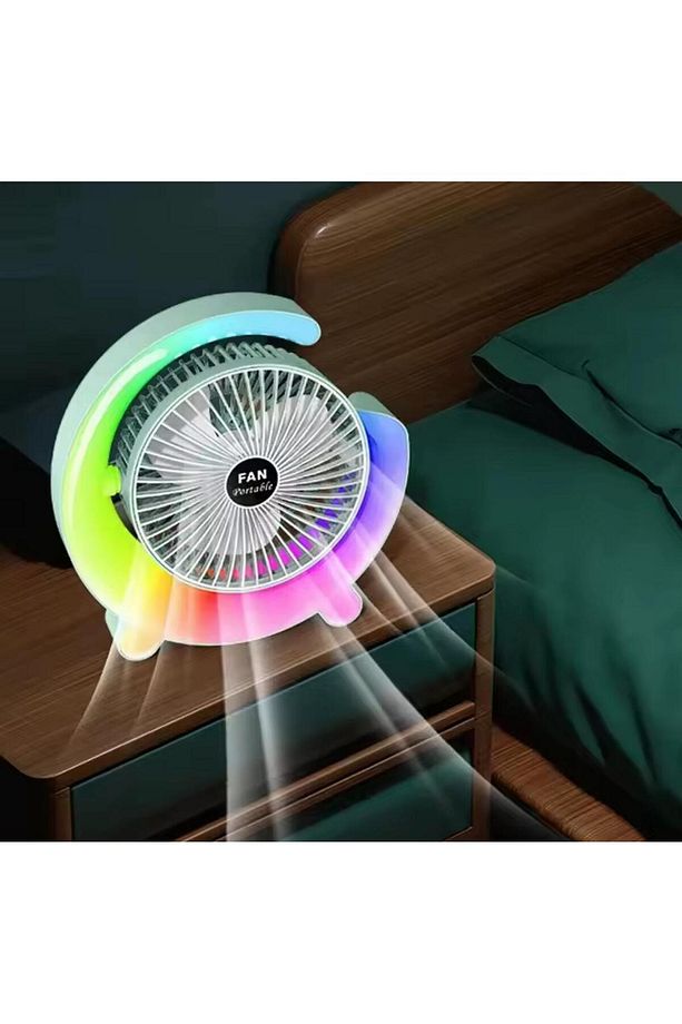 USB Şarj Edilebilir Fan LED 7 Renkli Döner Başlıklı - 2