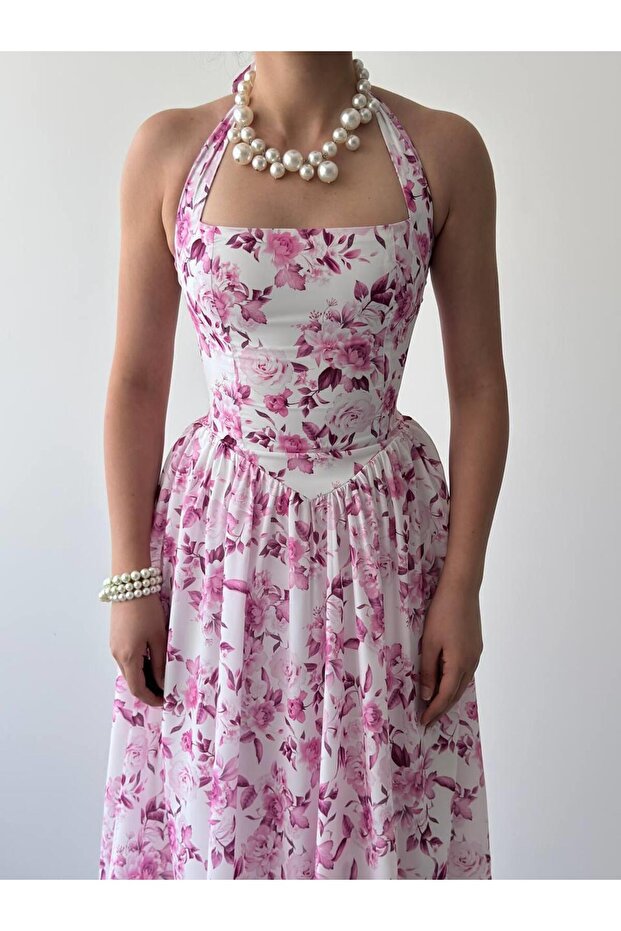 Rans Çiçek Desen Midi Elbise - 5