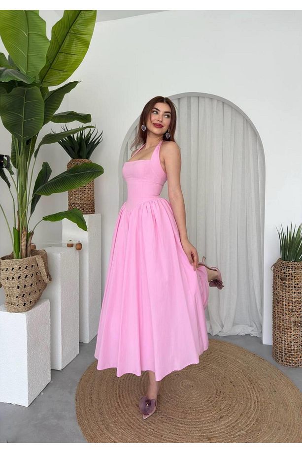 Fedro Poplin Midi Elbise - 8