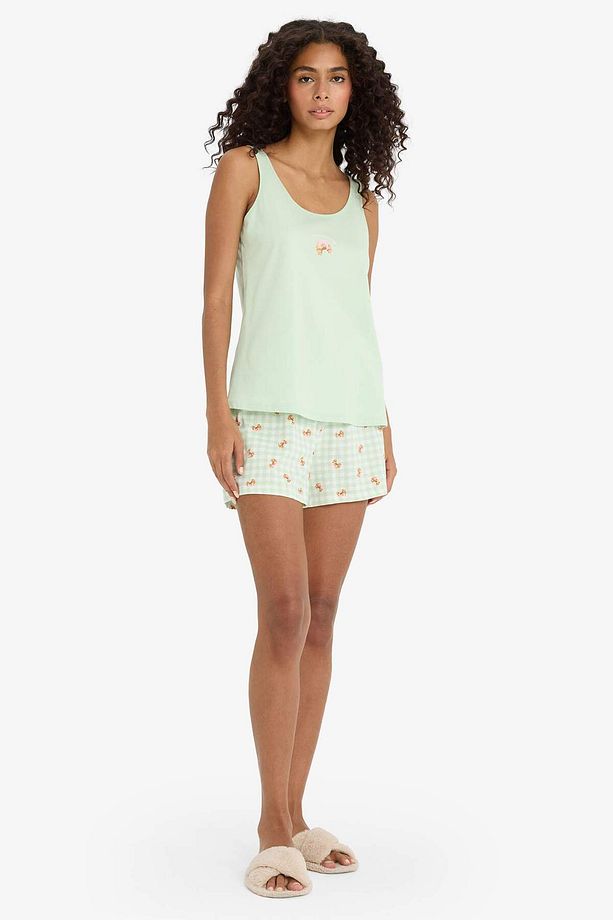 Regular Fit Pijama Takımı Kolsuz Baskılı Üst Esnek Belli Şort-fall In Love F1621ax25sm - 2