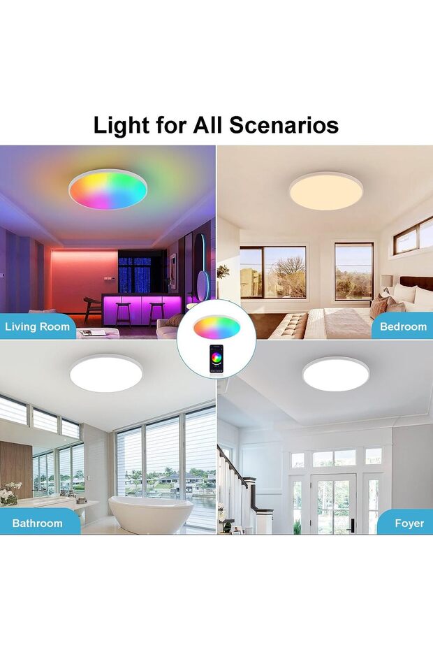 Redare Alexa Smart Ceiling Light, RGBIC Wifi Ceiling Lamp, 30cm 24W Dimmable LED Flush Mount Ceiling - 7