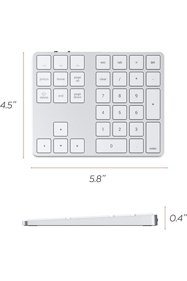 Bluetooth Extended Numeric Keypad - Slim Rechargeable 34-Key Numberpad for M2/M1 MacBook Pro - 9