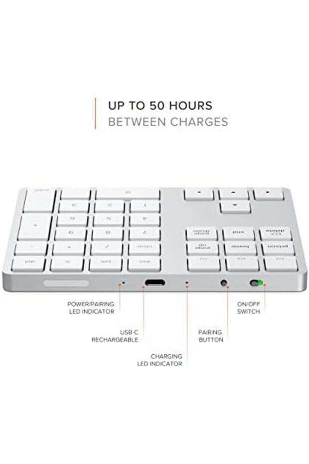 Bluetooth Extended Numeric Keypad - Slim Rechargeable 34-Key Numberpad for M2/M1 MacBook Pro - 6