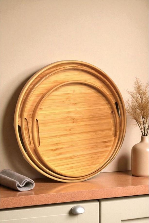 Bambu 3'lü Yuvarlak Sığ Tepsi - Thn76060 - 2