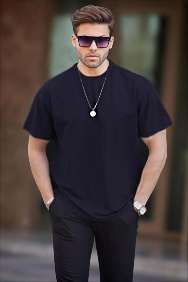 Lacivert Basic Oversize Erkek Tişört 7010 - 1