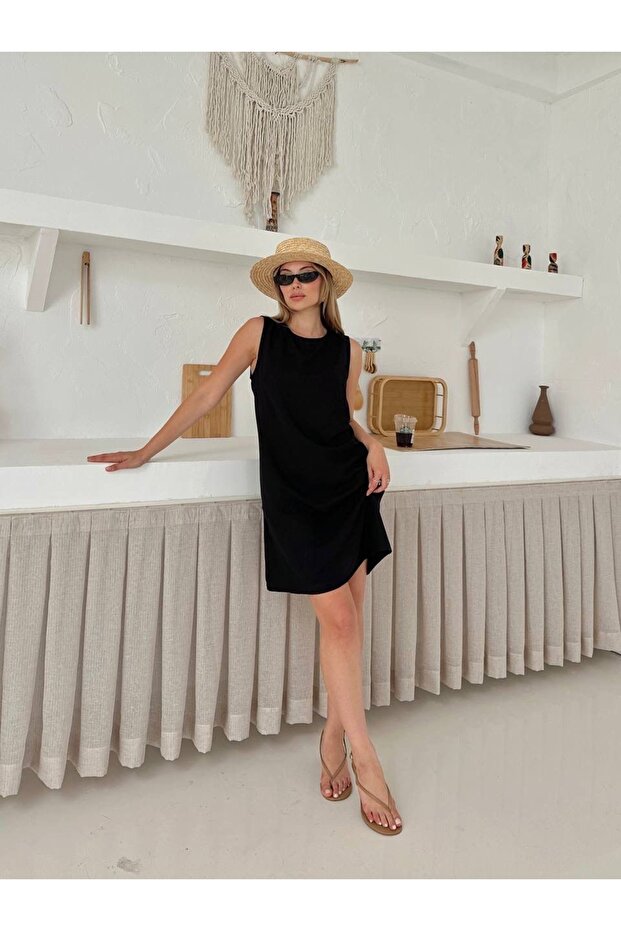 Keten Basic Düz Kısa Elbise - 6