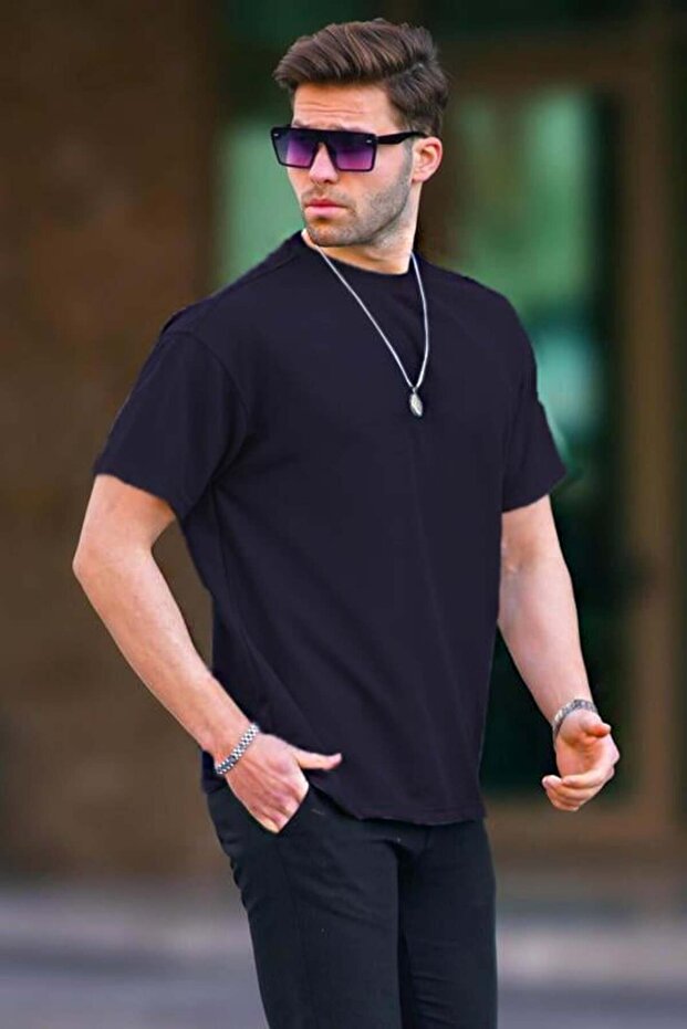 Lacivert Basic Oversize Erkek Tişört 7010 - 2