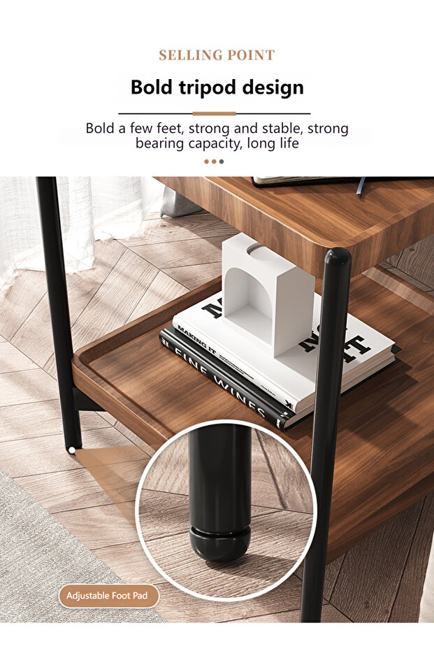 2 Layer Metal Frame Square Table, Sofa Side Table, Square Side Tables, 2-Tier Couch Wood End Table - 5