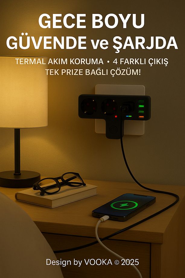 Akıllı Priz Termal Korumalı 3 Prizli Çoklu Akım Prizi | 3 USB-A + 1 USB-C 2500W 10A PD 20W - 3