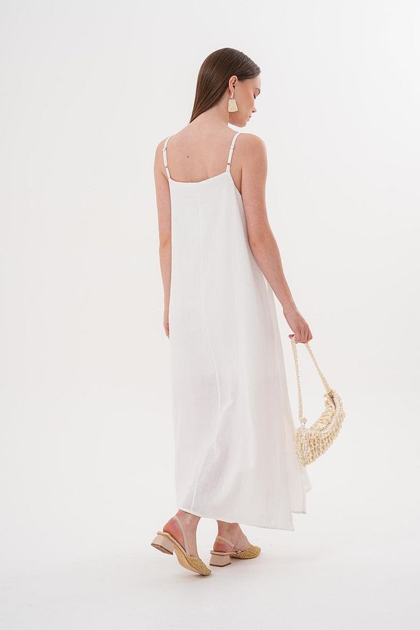 Askı Ayarlı Oversize Müslin Elbise EKRU - 4