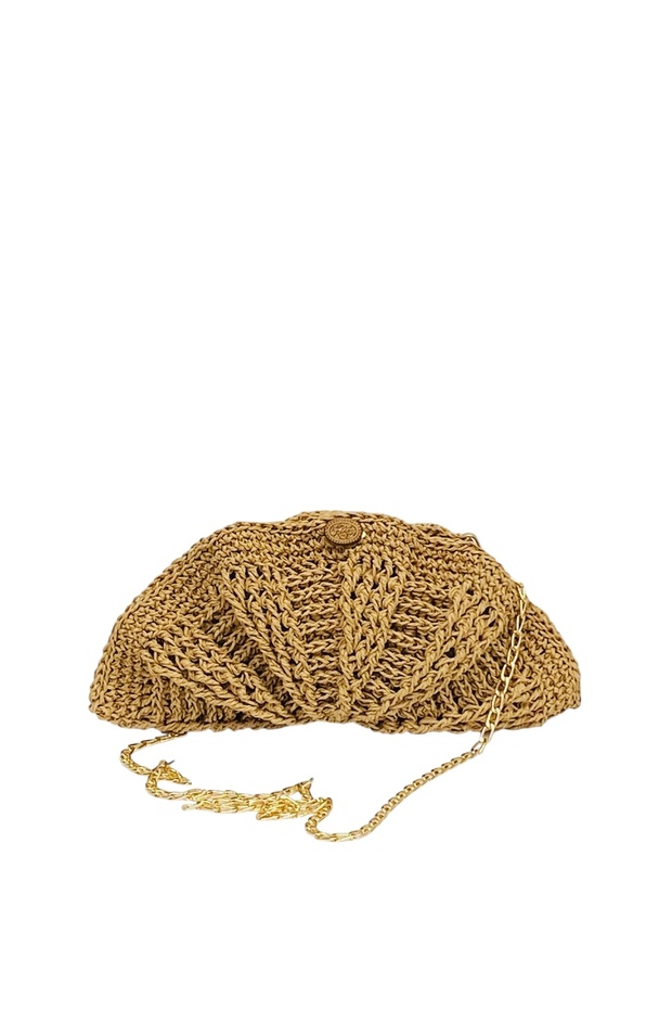 Women's Handmade Handmade Straw Fan Chain Hand Portfolio Shoulder Bag Beige