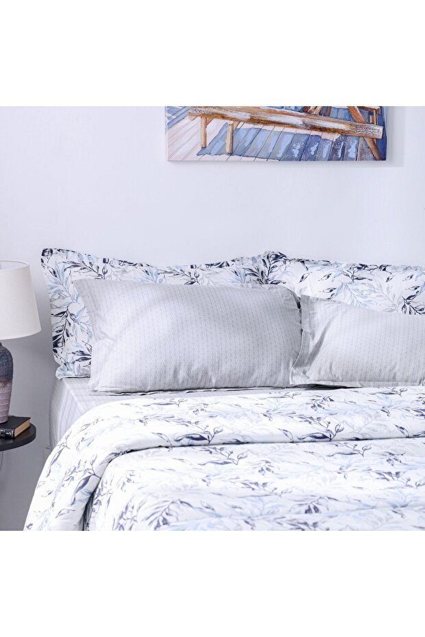 Bliss 6 Piece Super King Comforter Set 260X260 Cm Grey/Blue | Cotton /Viscos-180 Thread Count