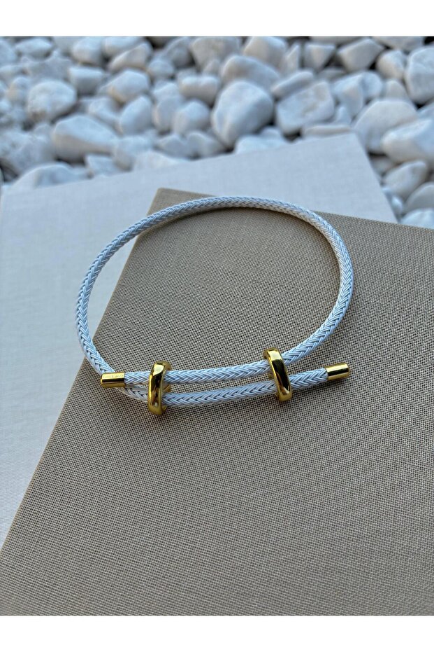 Colorful adjustable steel detailed knitted rope bracelet