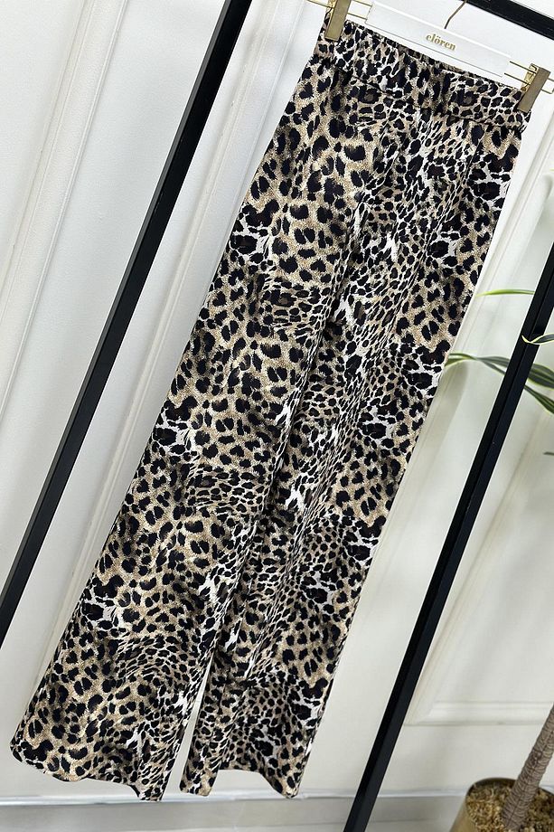 Leopar Desen Kadın Bol Paça Pantolon Leopar YSF 1530 - 2