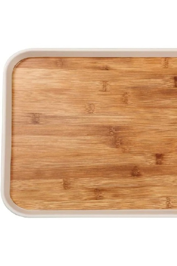 Elegant Durable Rectangular Melamine and Bamboo Serving Tray - 2