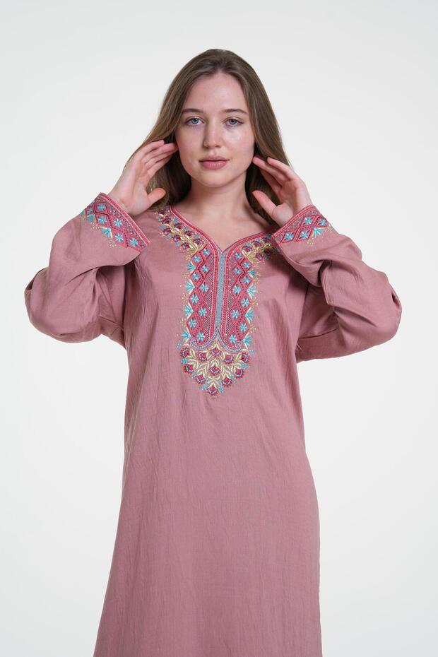 Ladies Printed Jalabiya - Full-Sleeve crepe Dress with belt
