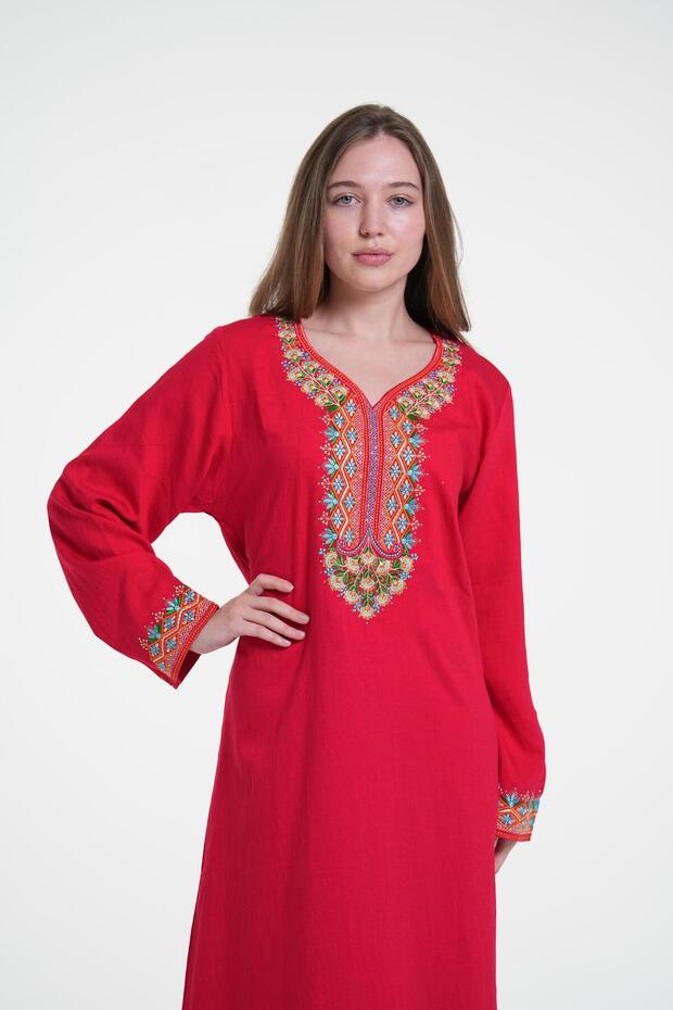 Ladies Printed Jalabiya - Full-Sleeve crepe Dress with belt